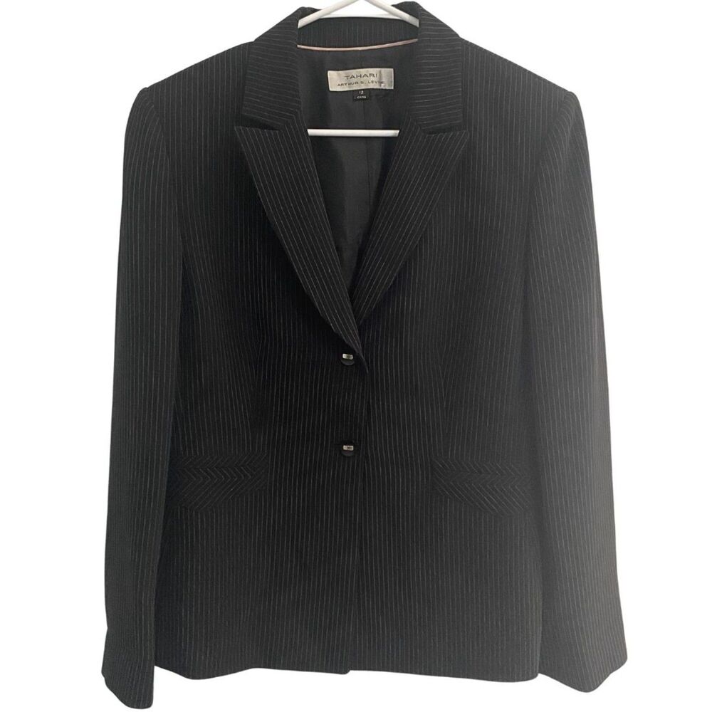 Tahari | Pinstripe Black Blazer Two Buttons